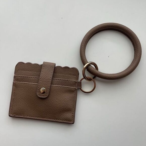 Key Chain Wallet Wristlet Card Holder Wallet Bracelet Brown Faux Pebbled Leather - Picture 1 of 5